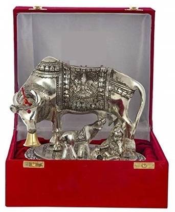 RKONECT Kamdhenu Cow,calf with Bal Gopal Krishna Metal Statue Decorative Showpiece  -  15 cm