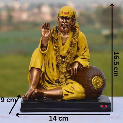 welno international Yellow Antique Sai Baba, Statue Sai baba Idol, Sai Baba Murti Decorative Showpiece  -  17 cm