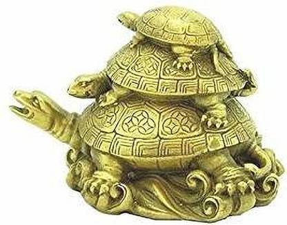 KHATU SHYAM ENTERPRISES Isvari Fengshui vastu Triple Tortoise idol( Polyresin,Gold) Decorative Showpiece  -  6 cm