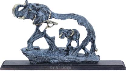 Crafticia Elephant in Elephant Statue Animal Figurine Vaastu Showpiece (23X16 cm, Black) Decorative Showpiece  -  16 cm