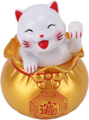 SSCollection Solar Powered Lucky Cat Wealth Waving Arm Cash Register Opening Decoration Decorative Showpiece  -  8.8 cm