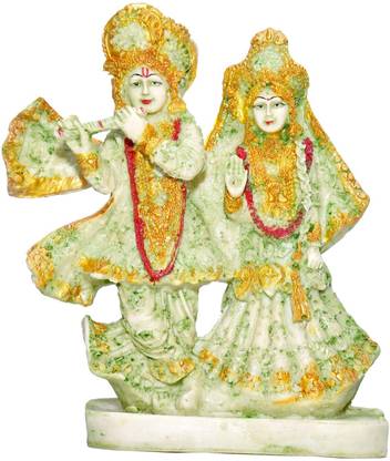 DEVJISON Beautiful Design Work Iskcon Radha Krishna Statue Pooja Temple Radha Krishna Decorative Showpiece  -  20.5 cm