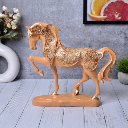 Corscent Handmade Resin Statue Orange Horse with One Uplifted Leg Figurine Decorative Showpiece  -  29.1 cm