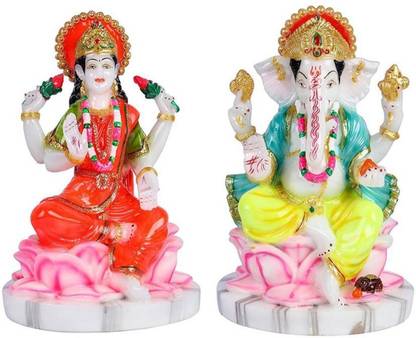 krishnagallery1 clr Laxmi Ganesh Statue Murti Marble Finish Laxmi ganesh Idol , Decorative Showpiece  -  23 cm