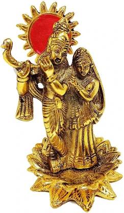 anil job works Gold Plated Radha Krishna Standing on Metal Lotus Base Decorative Showpiece  -  18 cm