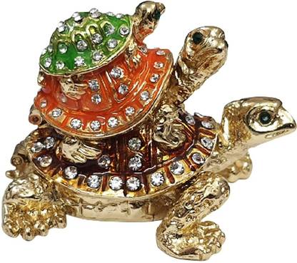 Benares Souvenirs Feng Shui Tortoise Turtle Carrying Jewel Trinket Box with Wish Fulfilling Decorative Showpiece  -  6 cm