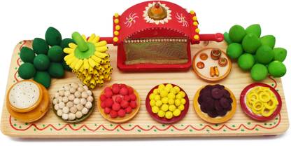 justhandmade Wooden Seer Varisai Set | Etikopaka Golu Bommai | Decorative Showpiece  -  12 cm