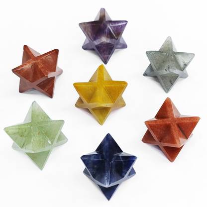 Shubhanjali 7 Chakra Merkaba Crystal Star Set Seven Chakra 8 Point Merkaba Star Tetrahedron Decorative Showpiece  -  1.7 cm