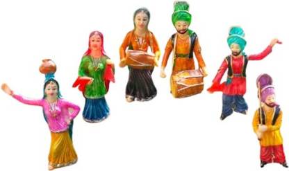 Kanak Mehra Punjabi Bhangra Couple Hand Painted Figurine Decorative Showpiece  -  7 cm