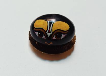 MAA KAILA POOJAN BHANDRA ISKCON Painted Shaligram Stone with Pure Brass plate Decorative Showpiece  -  5 cm