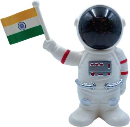 AEC Astronaut Gaganyaan Spaceman Suit Statue Moving Hand with Indian Flag,White Decorative Showpiece  -  12 cm