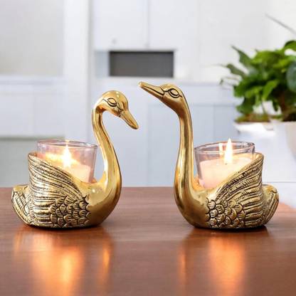 KridayKraft Swan love Bird Duck Votive Candle Holders Decorative Showpiece  -  13 cm