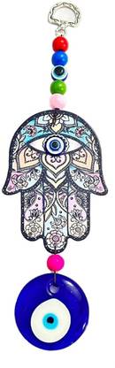 yogi Hamsa Hand Evil Eye Wall Hanging – Colorful Beaded Protection Charm Decorative Showpiece - 20 cm
