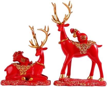 Lyla Reindeer Lover Figurines Decoration Accents Resin Deer Statues for Fireplace Red Decorative Showpiece  -  5 cm