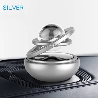 Triangle Ant ™Solar Aromatherapy Rotating Double Ring Car Diffuser Silver Decorative Showpiece - 8 cm