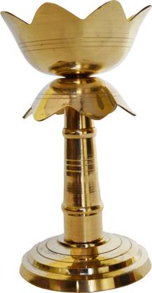 aakrati Brass Akhand Diya in Lotus shape in Antique Finish for Temple Decorative Showpiece  -  15 cm
