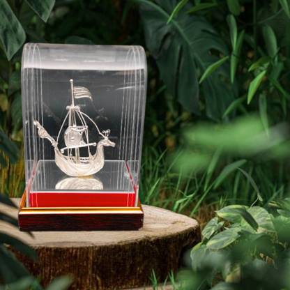 Parasmoni Pure Silver Boat, Sailing Boat in Silver Sailing Boat for Good Luck Fortune Decorative Showpiece  -  12.5 cm