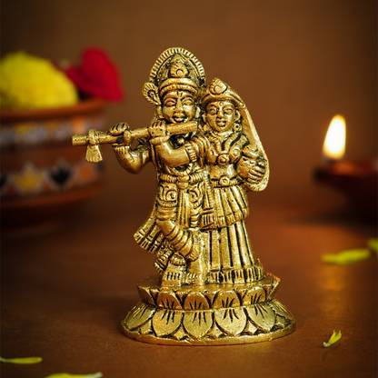 Ekhasa 100% Pure Brass Radha Krishna Idol for Home Decor Decorative Showpiece  -  8.8 cm