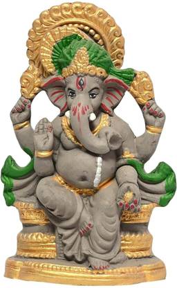 KSI Eco-Friendly 7.5 Inch Pagdi Ganesh Idol | Water Soluble | Half Painted Murti Decorative Showpiece  -  20 cm
