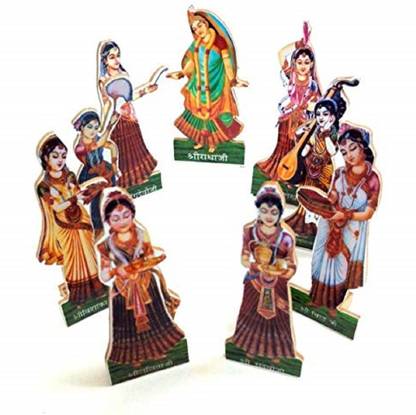 RADHA KRISHNA MART Wooden Shree Mati Radha Rani with ASHT Sakhi Set for Pooja, Decoration (8 inch) Decorative Showpiece  -  20.32 cm