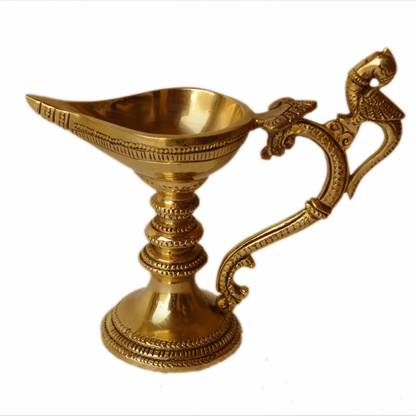 aakrati Table Diya or Deepak with Handle made of Brass for Temple and Decor Decorative Showpiece  -  14 cm