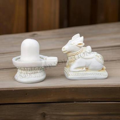 salvusappsolutions Handmade Shivling and Nandi Idol Statue (Standard, White) Decorative Showpiece  -  8 cm
