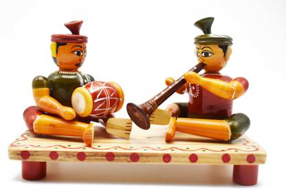 justhandmade Wooden Music Set Idol| Nadhaswaram Set | Home Decor | Etikoppaka Toys (Small) Decorative Showpiece  -  12 cm