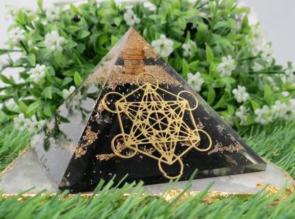 VIBESLE Large Orgone Pyramid | Shungite Pyramid Crystal | Metatron Cube Orgonite Pyramid Decorative Showpiece  -  10 cm