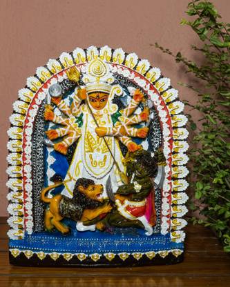 Mollis Bengal Mahisasurmardini Durga Statue in Daker Saj MARBLE DUST Decorative Showpiece  -  31 cm