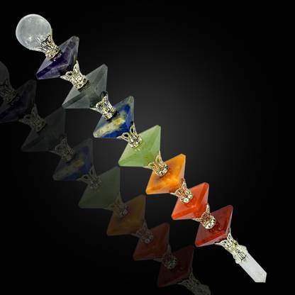 REIKI CRYSTAL PRODUCTS 7 Chakra Wand Crystal Wand Pyramid Shape Stone Wand For Reiki Healing And Crystal Healing Wands Decorative Showpiece  -  19.5 cm