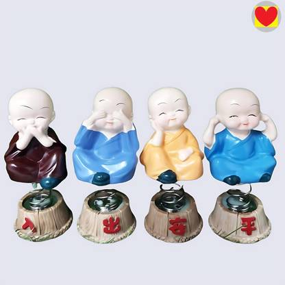 BZILO Decorative Set of 4 Handcrafted Resin Spring Buddha Monk Statues Car Decor H51 Decorative Showpiece  -  4 cm