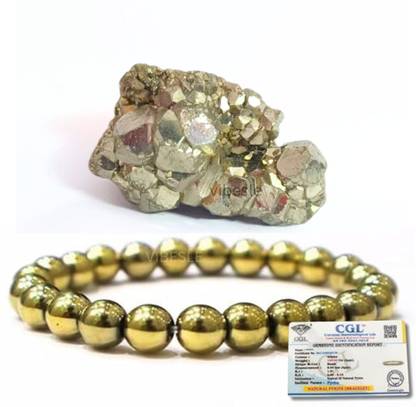 VIBESLE Pyrite Stone Original stone and Bracelet for Vastu/Working Table Decore Decorative Showpiece  -  10 cm