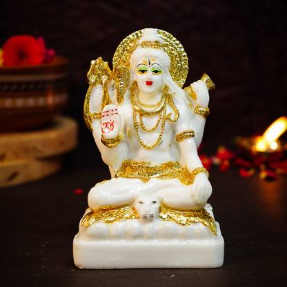 Ekhasa Aura Series Marble Dust Lord Shiva Idol | Gold Plated Shiv Ji Statue Decorative Showpiece  -  12.5 cm