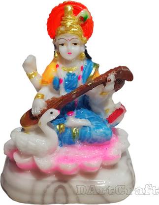 DArtCraft Maa Saraswati ji Ki Murti |Goddess Maa Saraswati Statue | Home Décor Spiritual Puja Vastu Showpiece Figurine - Religious Murti Pooja Gift Item | Divine Gifts Maa Saraswati White Marble Statue (LxWxH 7X5X9 CM ) Decorative Showpiece - 9 cm