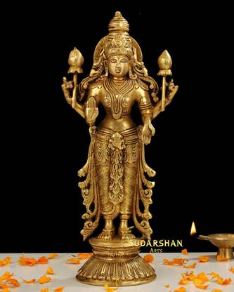 sudarshanarts Brass Lakshmi Statue, 12" Standing Goddess Laxmi Idol, Maa lakshmi Decorative Showpiece  -  32 cm