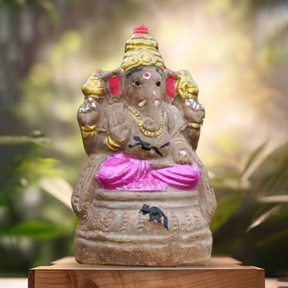 Puja N Pujari Eco Friendly Clay Ganesh Idol 6" Inch Decorative Showpiece  -  16 cm