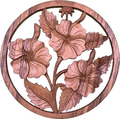 EPICS CRAFT Wooden Hibiscus Wall Frame Handicraft Decorative Showpiece  -  40 cm