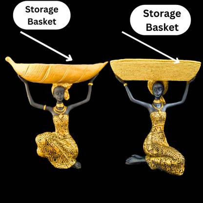 Cozzy Dera Nigro/African/Black Lady basket Statue Set of 2/storage basket/Festival/23cm Decorative Showpiece  -  22 cm