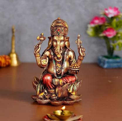 Shiv Shakti Export Resin Ganesh Showpiece Antique Decor (7 Inches, Metal Finish) Decorative Showpiece  -  10 cm