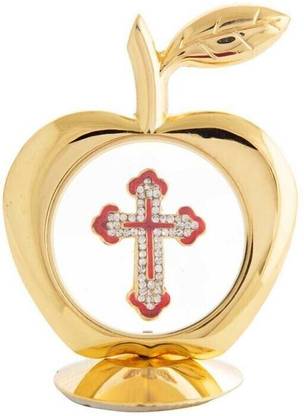 INTERNATIONAL GIFT Gold Plated Jesus Cross Symbol In Apple Shape | For Car Dashboard Decorative Showpiece  -  12 cm