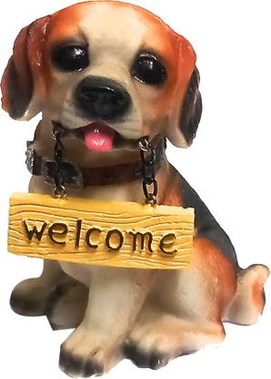 Ayyappantraders Resin Welcome Puppy Showpiece | Welcome Dog Showpiece for Home/Office/Workplace Decorative Showpiece  -  8 cm