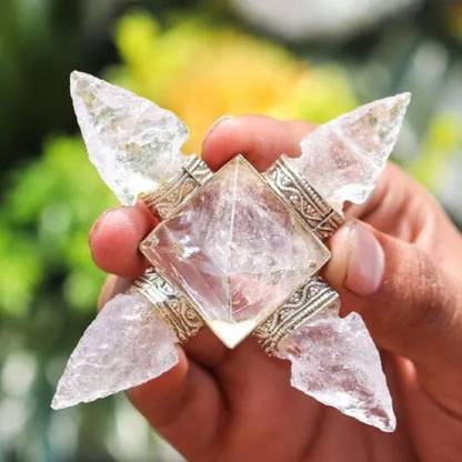 EXCEL Quartz Crystal Arrowheads 4 Points Healing Reiki Charged Generator Decorative Showpiece  -  9 cm