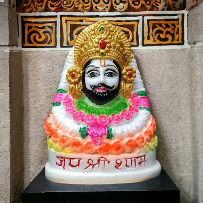 AVG ARTISTRY Khatu Shyam Ji Shish (Head) Resin/Marble Idol Decorative Showpiece  -  7.5 cm