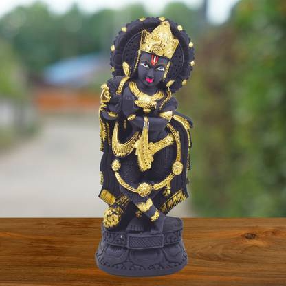 Real Craft Artistry in Clay: Exquisite 22cm Krishna Idol for Spiritual Spaces Decorative Showpiece  -  22.5 cm