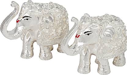 Siri Creations Silver Foil Elephants Small Size Decorative Showpiece - 4 cm