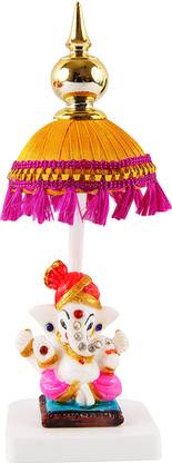 jagriti enterprise Marble Ganesh Ji Idol Statue for Car Dashboard with Umbrella DecorativeShowpiece Decorative Showpiece  -  17.5 cm