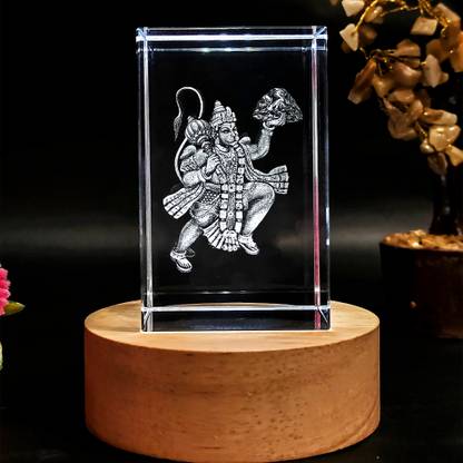 GROB Hanuman 3D Crystal cube with Led light Base(5x5x8cm) Decorative Showpiece  -  8 cm