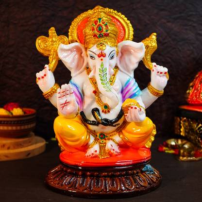 Ekhasa Big Size Marble Dust Ganesha Idol | 1 Feet Handpainted Ganesh Ji Statue | Decorative Showpiece  -  34 cm