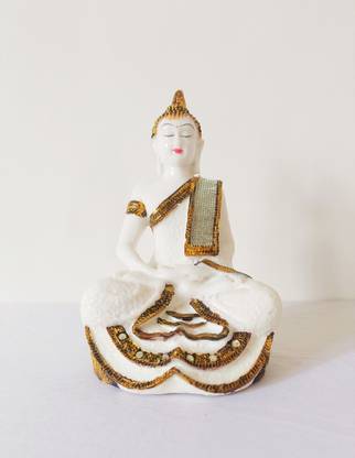 nishiraj enterprises marble buddha statue- white and gold colour(25cm) Decorative Showpiece  -  25 cm