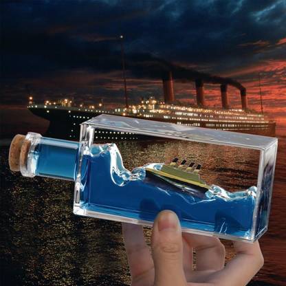 BR Decore Titanic Cruise Ship Liquid Drift Bottle Decor Unsinkable Titanic Model Boat Decorative Showpiece  -  17 cm